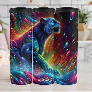 Abstracte psychedelische panter in kleuren thermosbeker