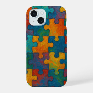 Abstracte puzzelstukjes naadloos patroon iPhone 15 hoesje