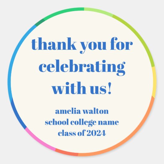 Abstracte Rainbow Custom Graduation Party Dank u Ronde Sticker (Voorkant)