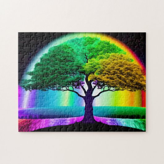 Abstracte Rainbow Enchanted Tree digitale kunst Legpuzzel (Horizontaal)