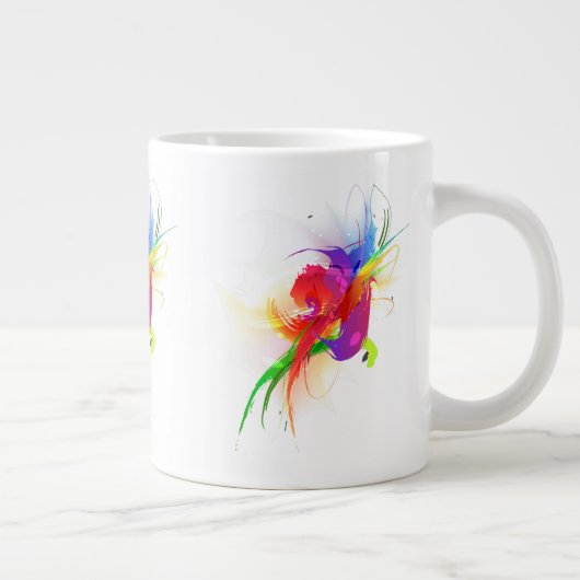 Abstracte Rainbow Loriket Paint Spletters Extra Grote Mok (Rechts)