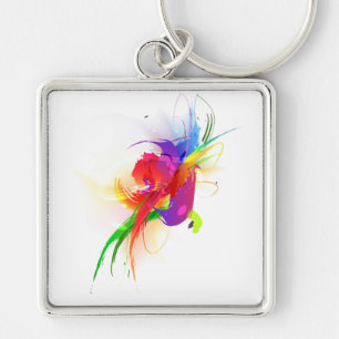 Abstracte Rainbow Loriket Paint Spletters Sleutelhanger