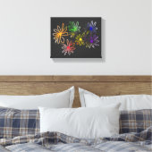 Abstracte Rainbow Luminescent bloemen op zwart Canvas Afdruk (Insitu (Slaapkamer))