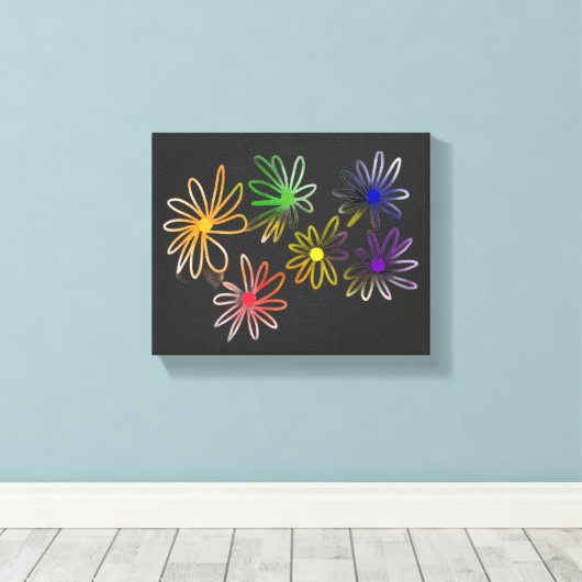 Abstracte Rainbow Luminescent bloemen op zwart Canvas Afdruk (Insitu (Houten vloer))