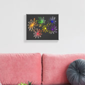 Abstracte Rainbow Luminescent bloemen op zwart Canvas Afdruk (Insitu (Woonkamer))