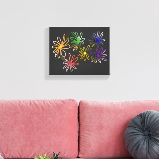 Abstracte Rainbow Luminescent bloemen op zwart Canvas Afdruk (Insitu (Woonkamer))