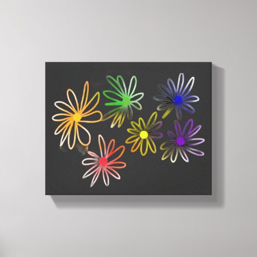 Abstracte Rainbow Luminescent bloemen op zwart Canvas Afdruk (Voorkant)