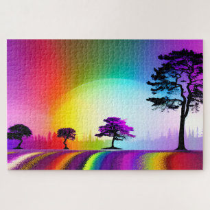 Abstracte Rainbow Road voorbij Zwarte en Paarse Bo Legpuzzel