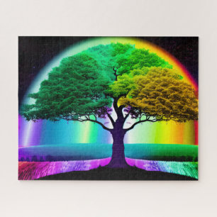 Abstracte Rainbow Tree of Life Silhouette Art Legpuzzel