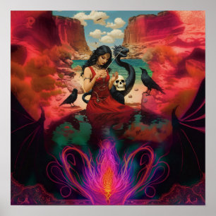 Abstracte Raven Skull Witchy AI Art Matte Waarde Poster