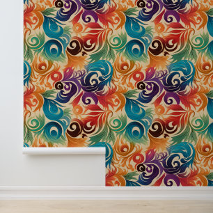 Abstracte regenboog bladeren patroon behang