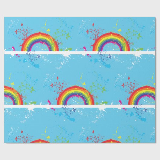 Abstracte Regenboog Bloemen Wervelingen en Paint S Cadeaupapier (Vlak)