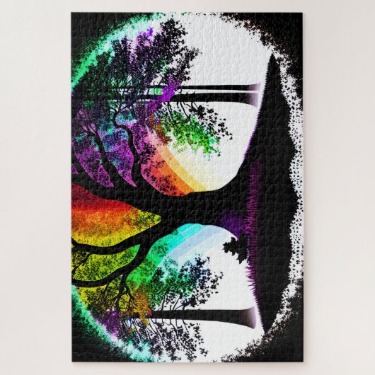 Abstracte regenboog eucalyptus boom witte achtergr legpuzzel (Verticaal)