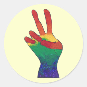 Abstracte regenboog hand vredesteken stickers