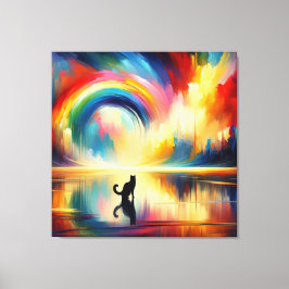 Abstracte Regenboog & Kat die van Oppervlaktewater Canvas Afdruk