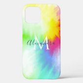 Abstracte Regenboog Tie Dye Monogram & Naam Kleurr Case-Mate iPhone Case (Achterkant)