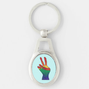 Abstracte regenboog vrede hand teken sleutelhanger
