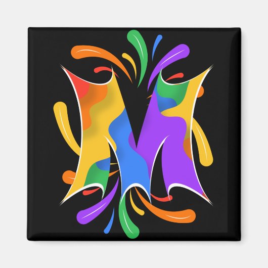 Abstracte regenboogletter M-monogram Magneet (Voorkant)