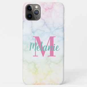Abstracte regenboogmarmer roze blauw geel iPhone 11 pro max hoesje