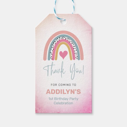 Abstracte regenboogmeisjes Birthday Party Dank je Cadeaulabel (Voorkant)