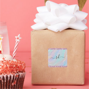 Abstracte regenboogtextuur en roze kristal vierkante sticker