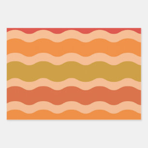 Abstracte retro 70s groovy funky waves inpakpapier vel