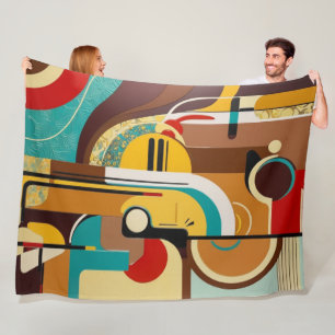 Abstracte retro art   Geel en bruin design Fleece Deken