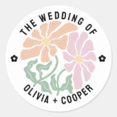 Abstracte Retro Boho Chic Kleurrijke Bloemenbruilo Ronde Sticker (Voorkant)