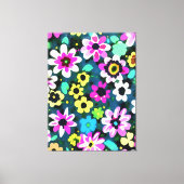 Abstracte Retro Boho Spring Flowers Viva Magenta Canvas Afdruk (Voorkant)