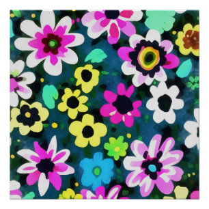 Abstracte Retro Boho Spring Flowers Viva Magenta Perfect Poster