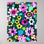 Abstracte Retro Boho Spring Flowers Viva Magenta Poster (Voorkant)