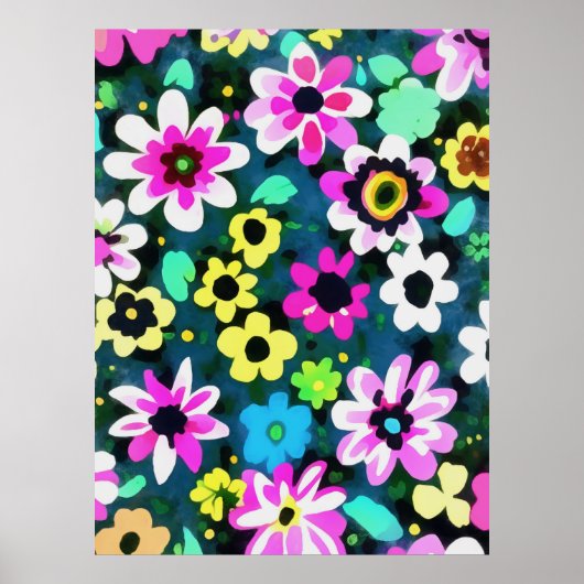 Abstracte Retro Boho Spring Flowers Viva Magenta Poster (Voorkant)