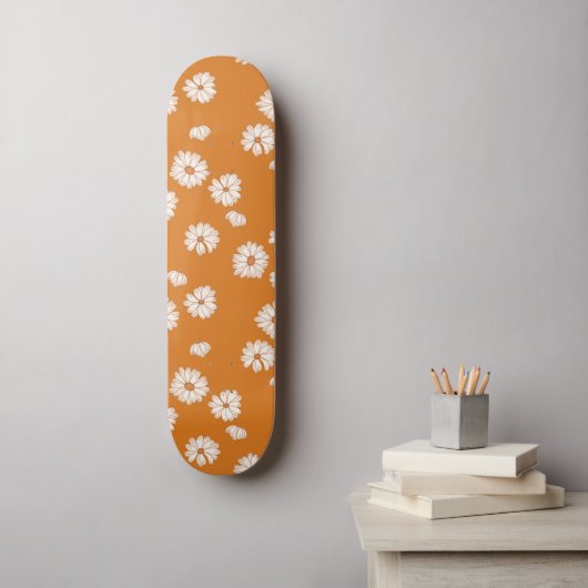 Abstracte Retro Daisy Floral Pattern 70s 80s Hippi Skateboard (Muurkunst)