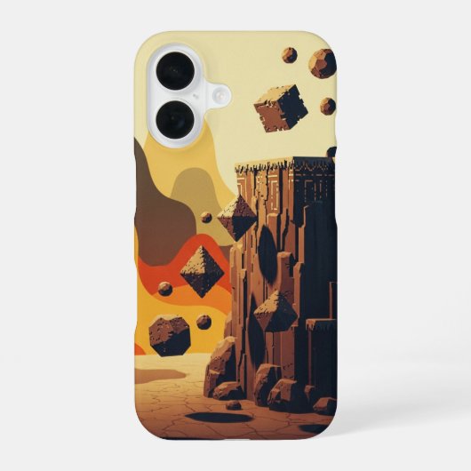 Abstracte Retro-Gaming Zwevende Kliffen iPhone 16 Hoesje (Achterkant)