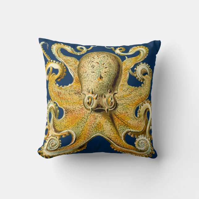 Abstracte retro-heuppilo van Navy Gold Octopus Kussen (Voorkant)
