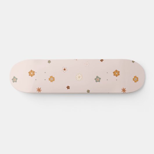 Abstracte Retro Hippie Floral Pattern Baby Roze Skateboard (Horizontaal)