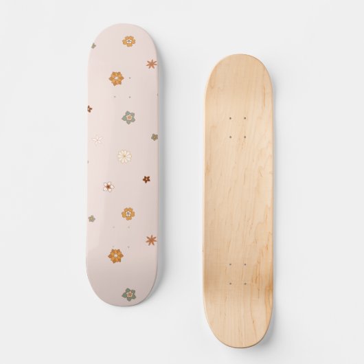 Abstracte Retro Hippie Floral Pattern Baby Roze Skateboard (Voorkant)