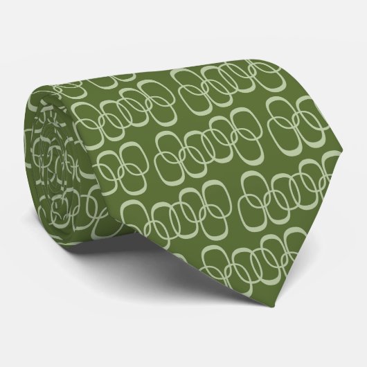 Abstracte Retro Mod Circles – salie op olijf Stropdas (Opgerold)