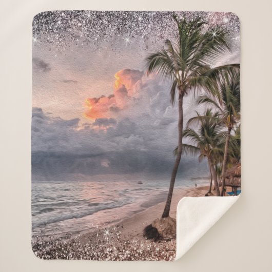 Abstracte Retro Palm Beach Sunset Sherpa Deken (Voorkant)