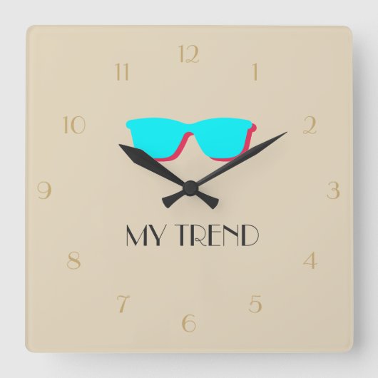 Abstracte Retro Pop Art - Turquoise & Roze bril Vierkante Klok (Voorkant)