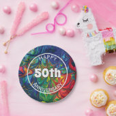 Abstracte Retro Psychedelic Happy 50th Custom Papieren Bordje (Feest)