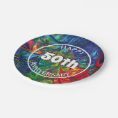 Abstracte Retro Psychedelic Happy 50th Custom Papieren Bordje (Gekanteld)