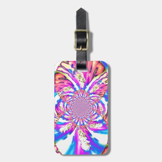 Abstracte retro roze bloemenmandala roze orchideeë bagagelabel (Voorkant verticaal)