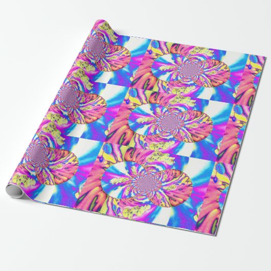 Abstracte retro roze bloemenmandala roze orchideeë cadeaupapier (Uitgerold)