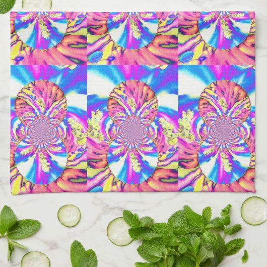 Abstracte retro roze bloemenmandala roze orchideeë theedoek (Gevouwen)