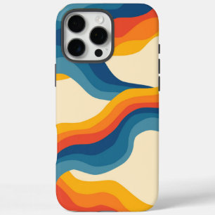 Abstracte Retro Sinaasappel Blauw Wavy Stripe Bold iPhone 16 Pro Max Hoesje