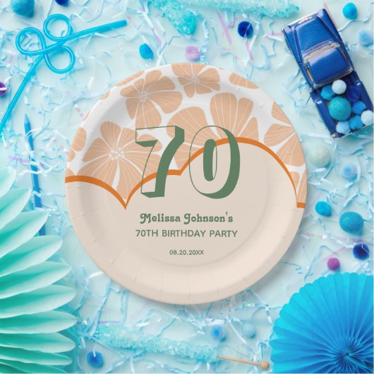 Abstracte Retro Sinaasappel Kamille Bloem Verjaard Papieren Bordje (Feest)