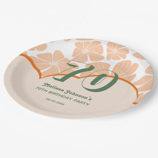 Abstracte Retro Sinaasappel Kamille Bloem Verjaard Papieren Bordje (Gekanteld)