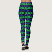 Abstracte Retroblauwe groene Artdeco-ventilatorsti Leggings (Achterkant)