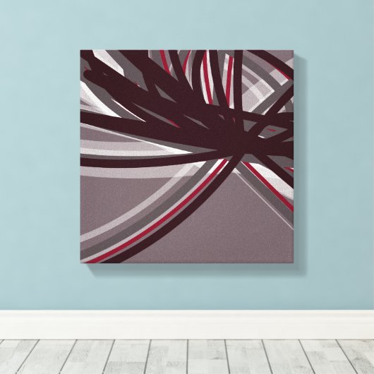 Abstracte ribbons, grijs en Bourgogne | Schaduwen Canvas Afdruk (Insitu (Houten vloer))